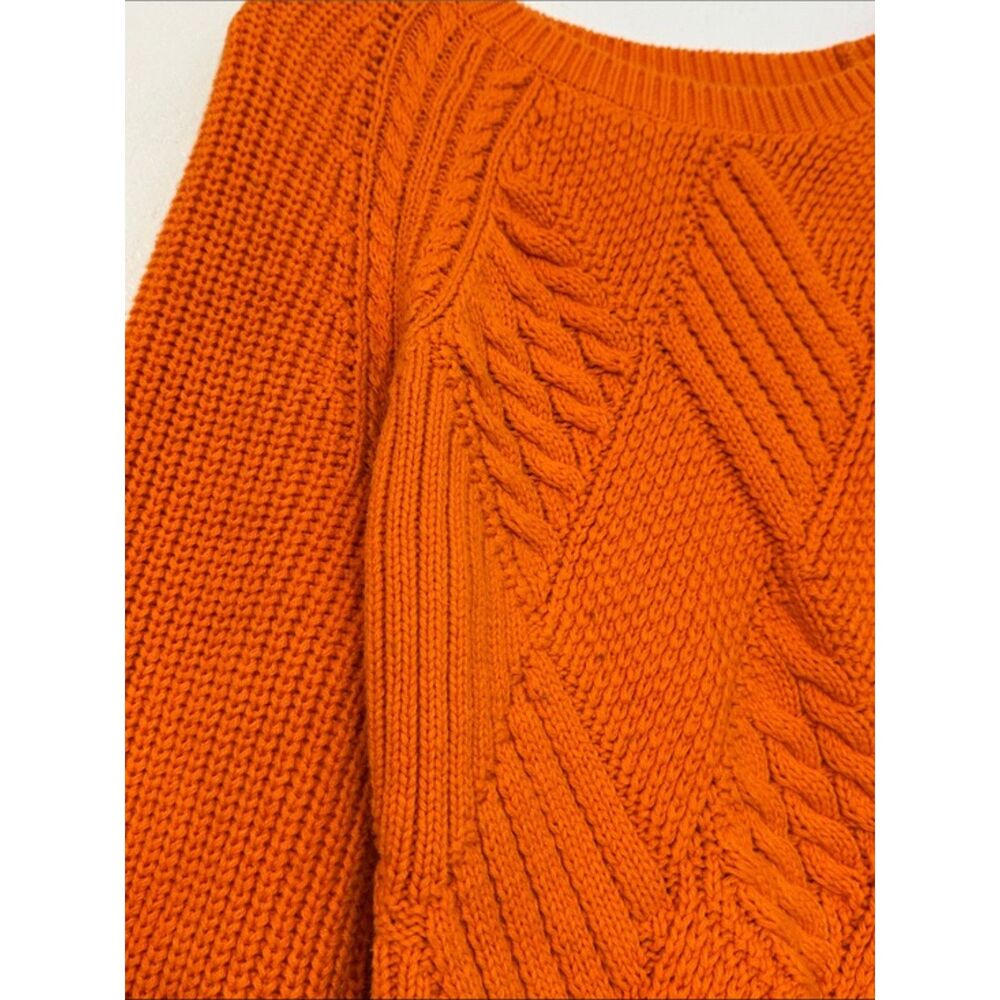 Talbots Chunky Cable Knit Sweater Womens Medium Petite Fall Puff Sleeve Orange - Picture 3 of 9
